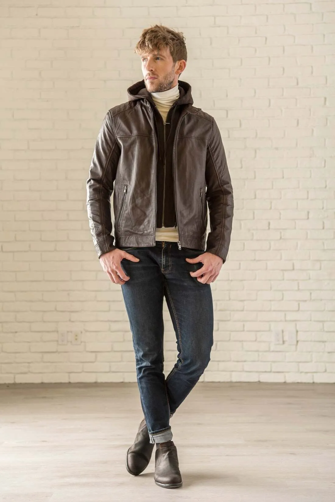 Removable Hood Leather Jacket - Cognac sold by Hides Leather product image thumbnail 2