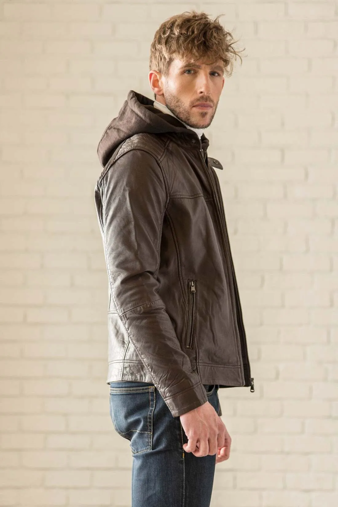 Removable Hood Leather Jacket - Cognac sold by Hides Leather product image thumbnail 3