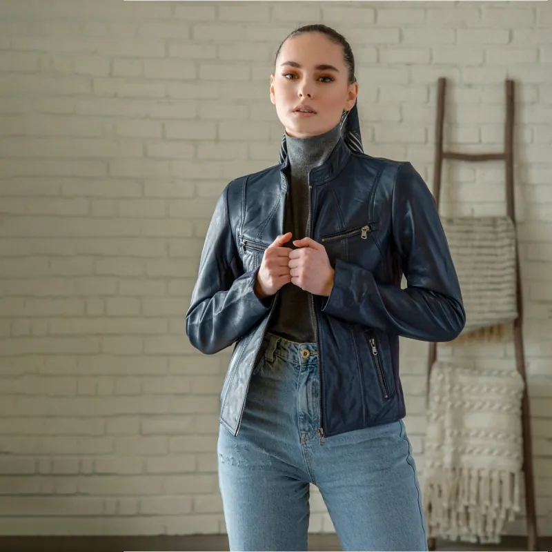 Daisy Leather Jacket - Blue made by Hides Leather