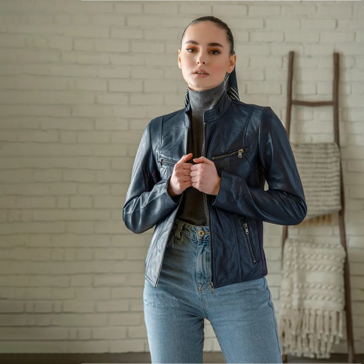 Daisy Leather Jacket - Blue sold by Hides Leather