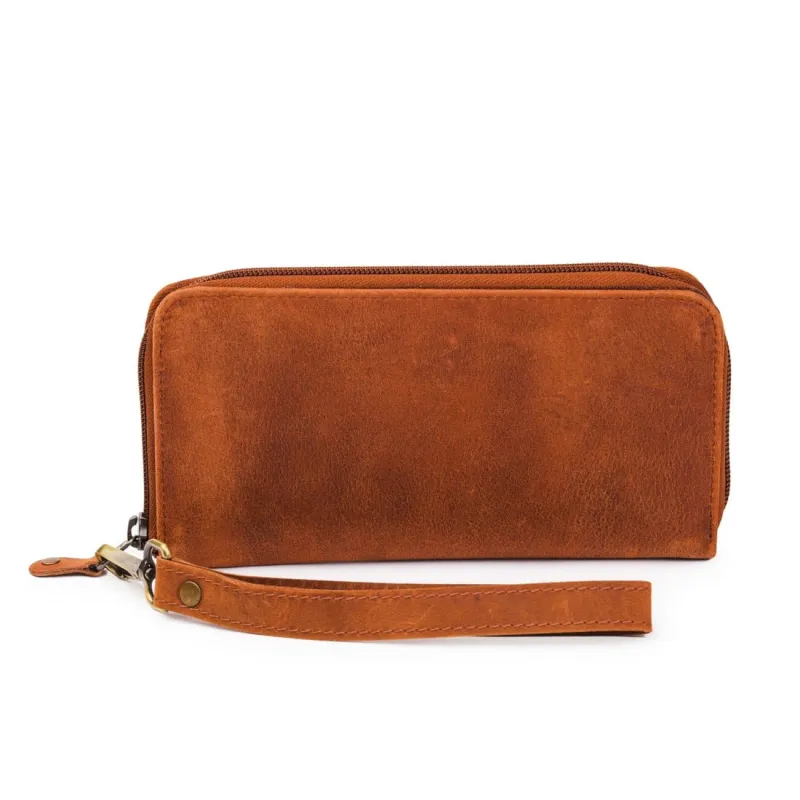 Leather Zip Around Wallet - Saddle Brown made by Hides Leather