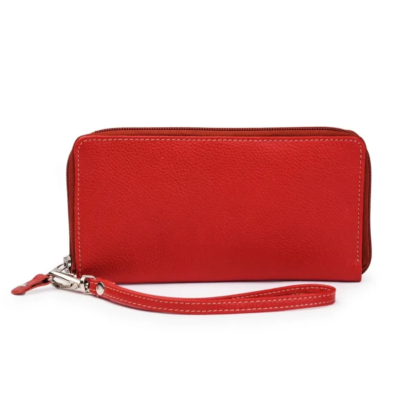 Leather Zip Around Wallet - Red made by Hides Leather