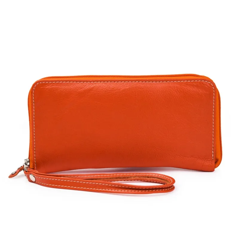 Leather Zip Around Wallet - Orange made by Hides Leather