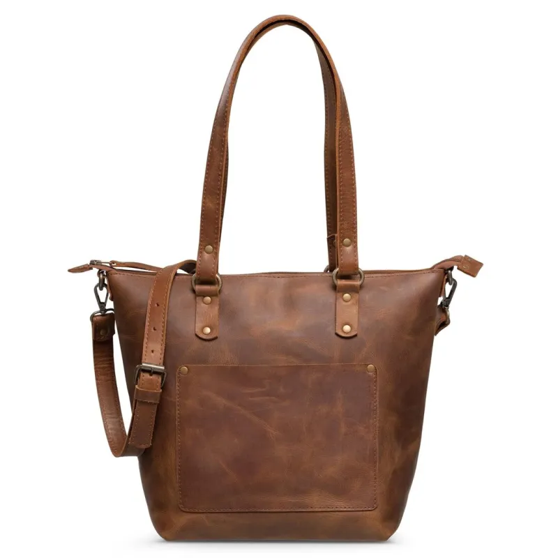 Crossbody Leather Tote - Saddle Brown made by Hides Leather