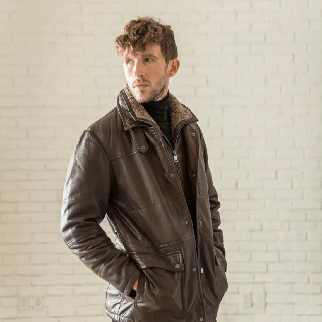 Shearling Collar Leather Coat sold by Hides Leather product image thumbnail 3