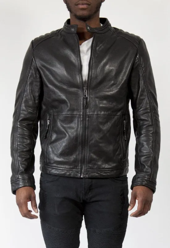 Mens Racer Leather Jacket - Black made by Hides Leather