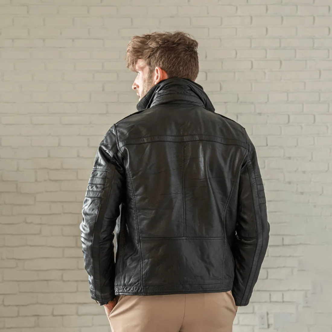 Removable Collar Leather Jacket - Black sold by Hides Leather product image thumbnail 4