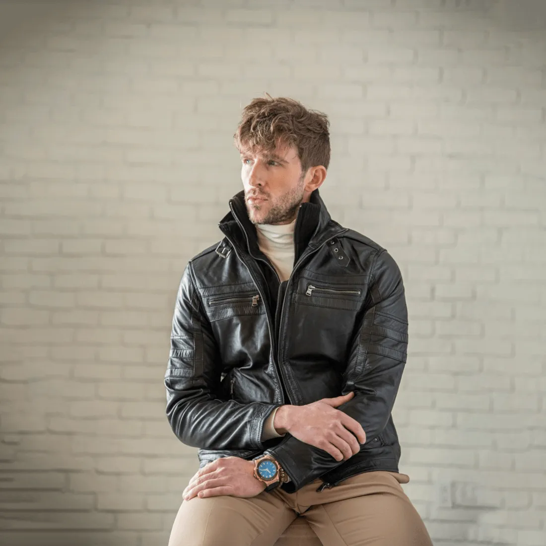 Removable Collar Leather Jacket - Black sold by Hides Leather product image thumbnail 2