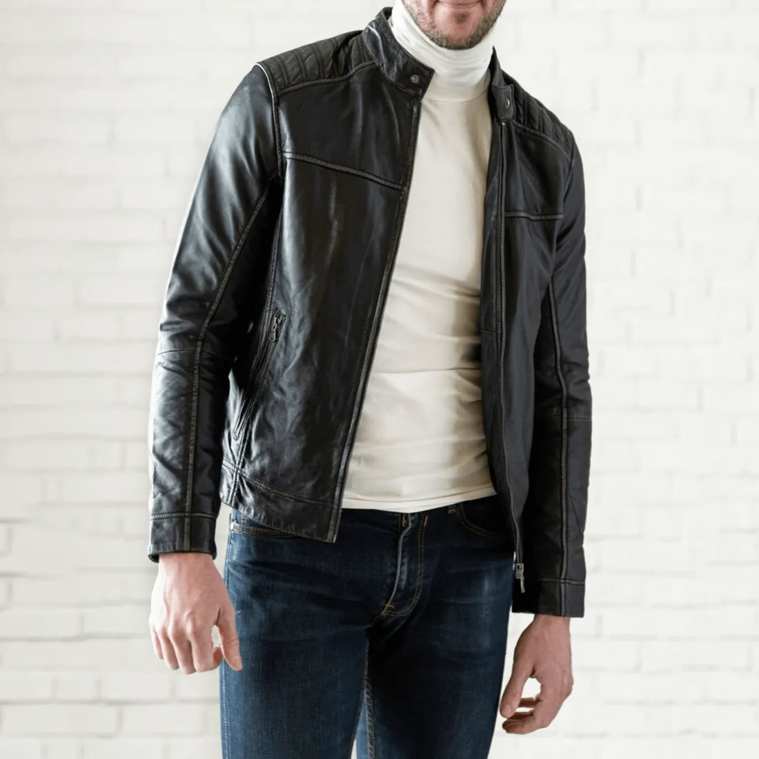 Removable Hood Leather Jacket - Black sold by Hides Leather product image thumbnail 3