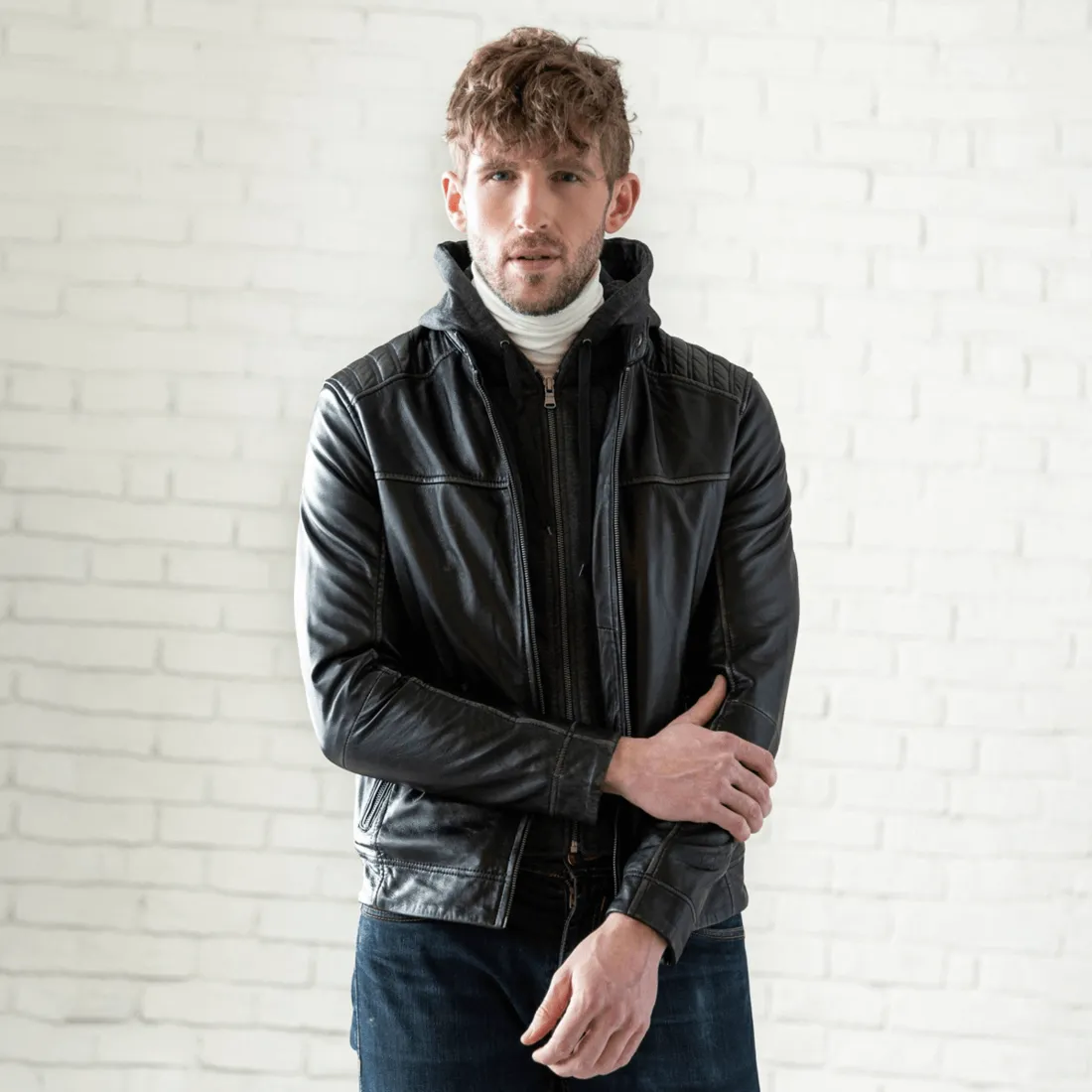 Removable Hood Leather Jacket - Black sold by Hides Leather