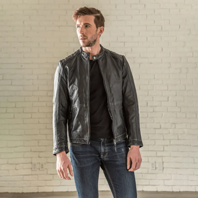 Racer Leather Jacket - Black made by Hides Leather