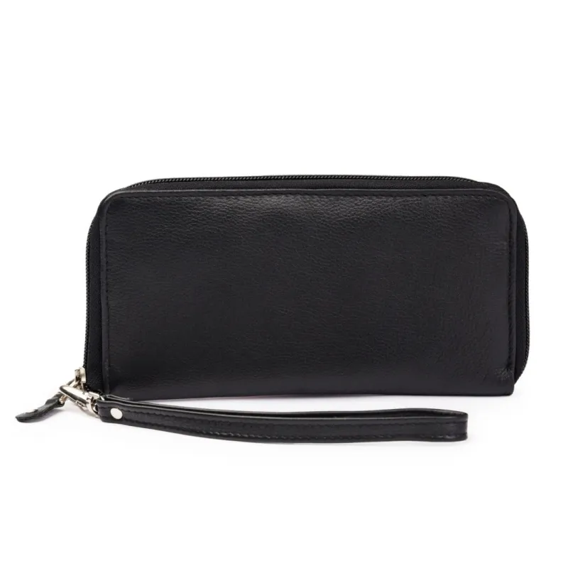 Leather Zip Around Wallet - Black made by Hides Leather
