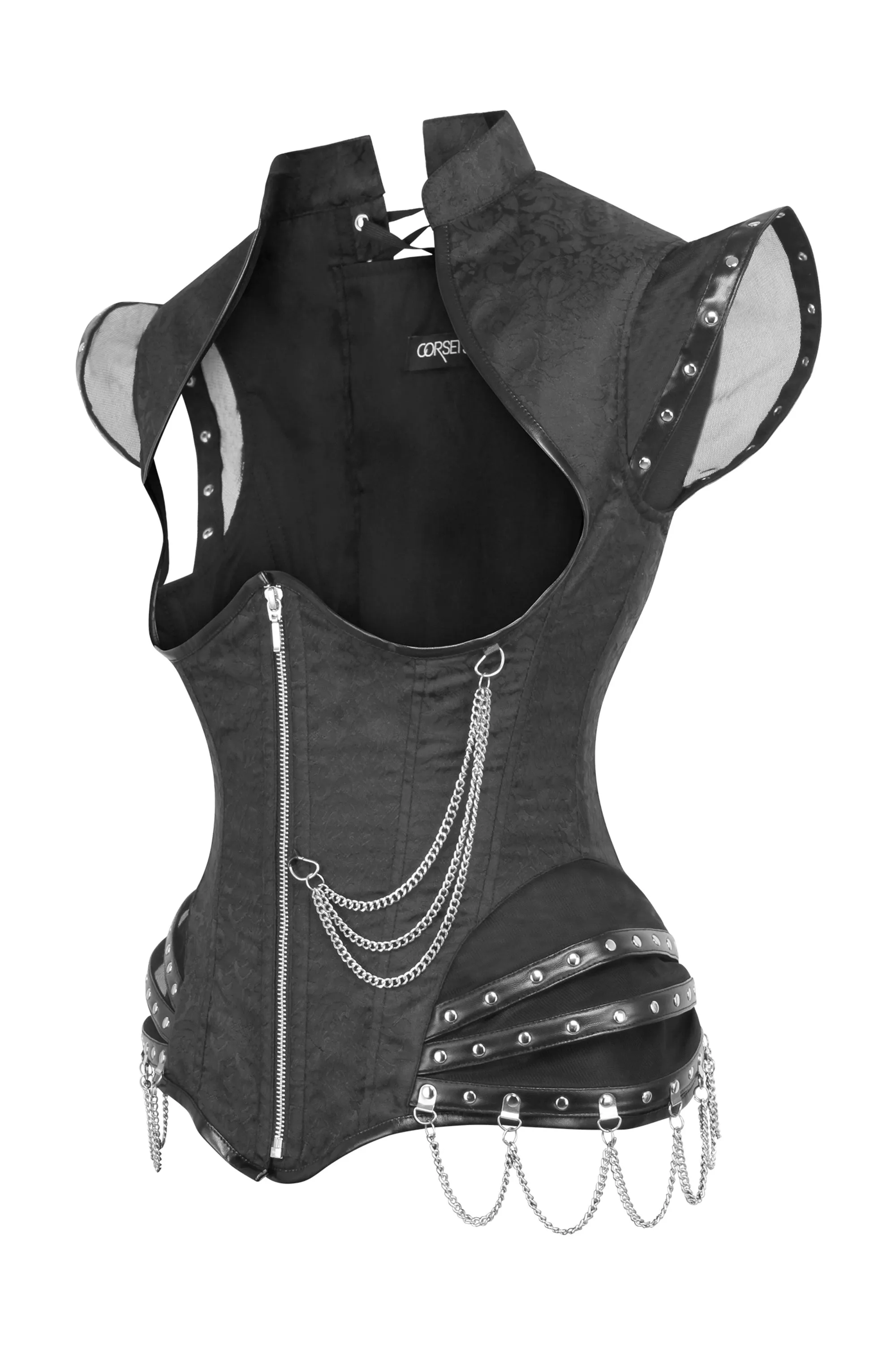 High Backed Black Satin Underbust Corset with Chains sold by Corset Story product image thumbnail 3
