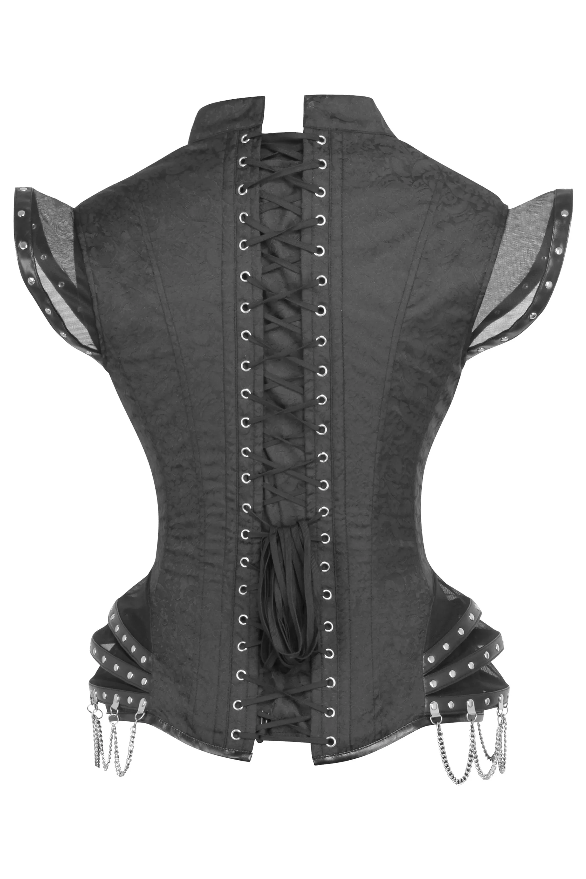 High Backed Black Satin Underbust Corset with Chains sold by Corset Story product image thumbnail 2