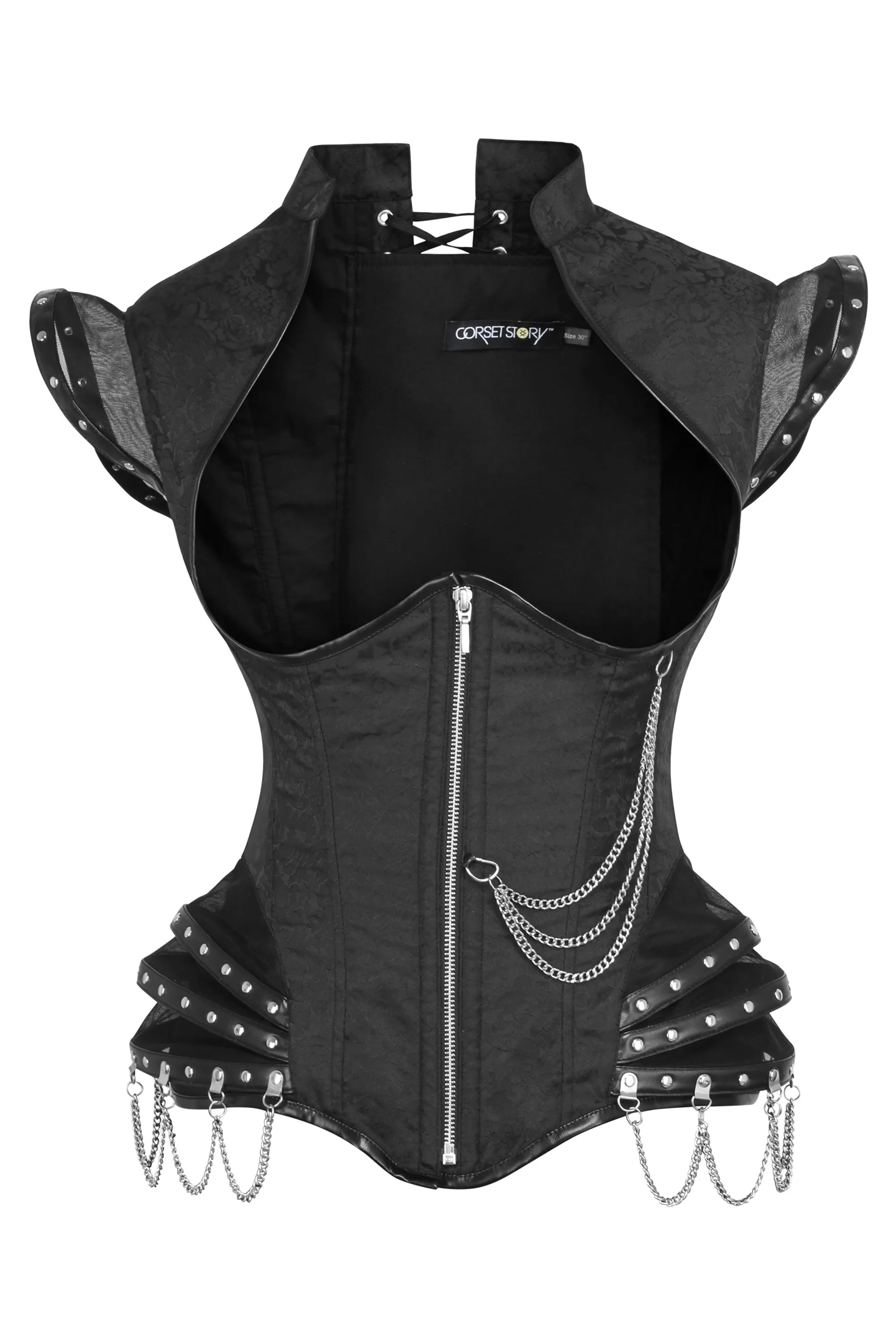 High Backed Black Satin Underbust Corset with Chains sold by Corset Story product image thumbnail 4