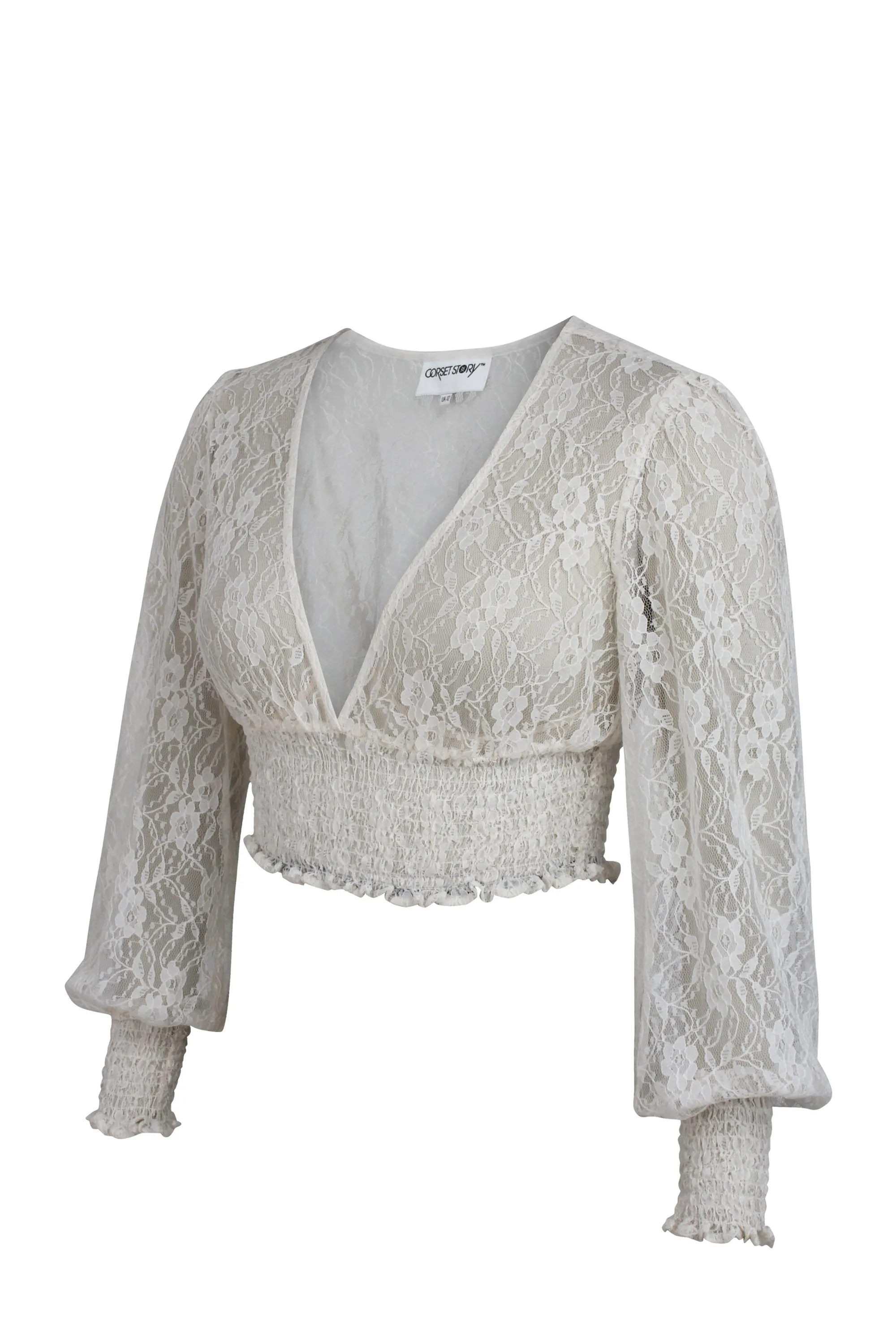 Pearl Whisper White Lace Cropped Top with Long Sleeves sold by Corset Story product image thumbnail 3