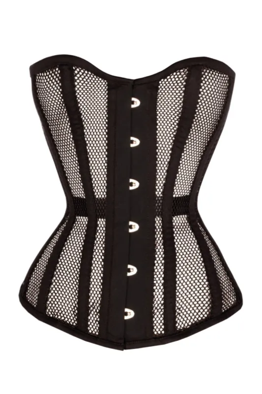 Longline Black Mesh Waist Taming Overbust Corset sold by Corset Story