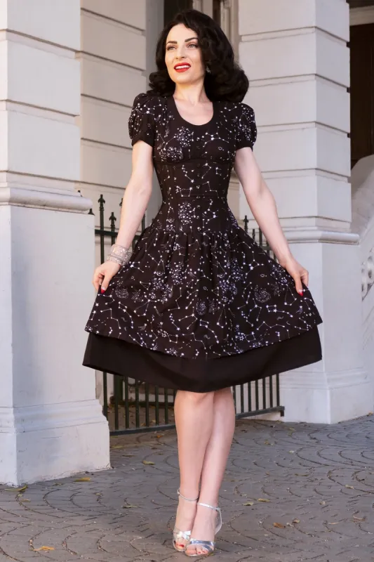 Black Astronomy Print Corset Dress sold by Corset Story