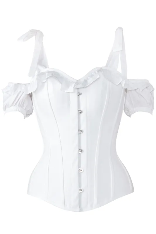 White Cotton Overbust With Sleeves And Shoulder Straps sold by Corset Story