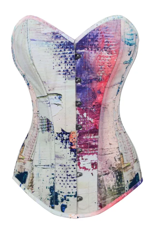 Vibrant Purple and Cream Snakeprint Longline Overbust Corset sold by Corset Story