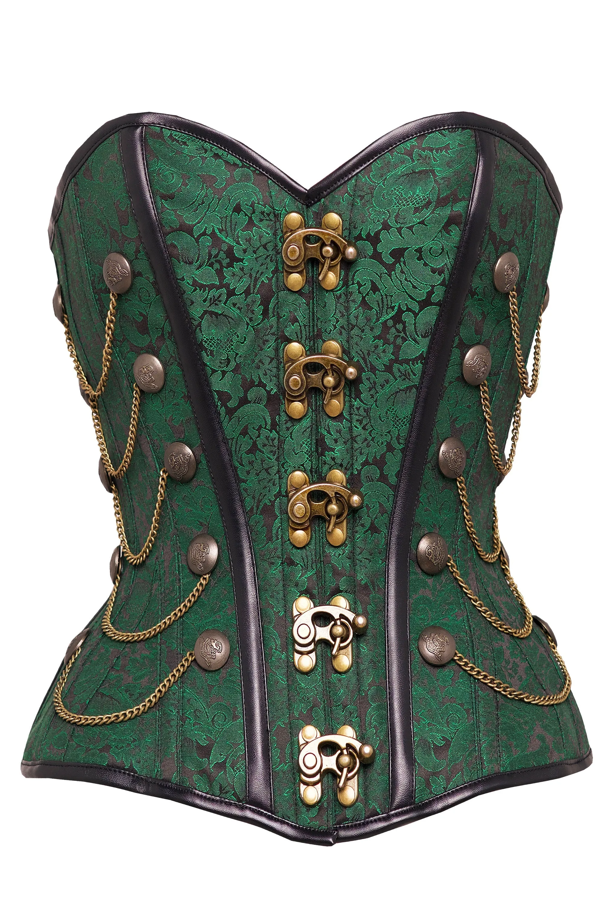 Green Waist Taming Steampunk Corset With Chains sold by Corset Story