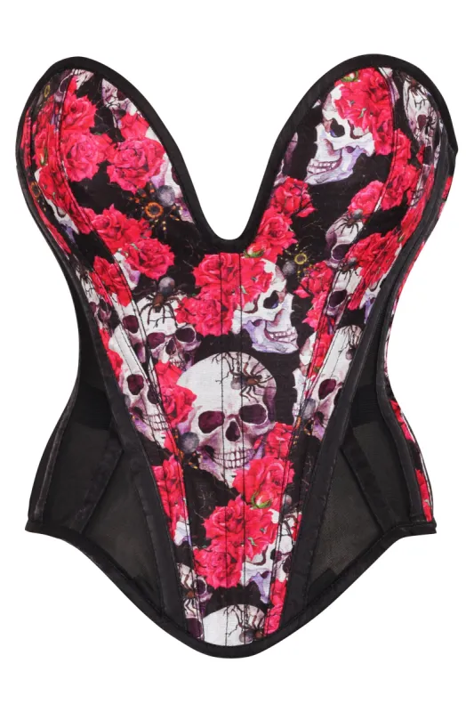 Plunge Sweetheart Skull Flower Print Corset sold by Corset Story