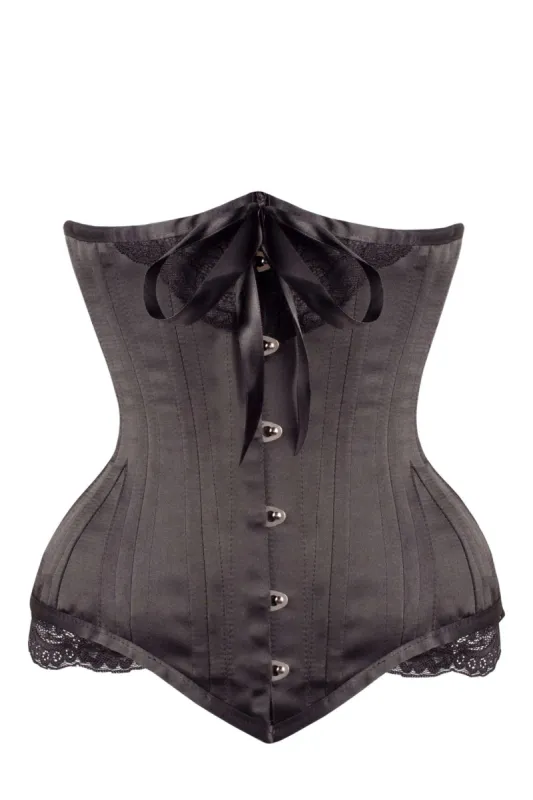 Black Satin Longline Underbust with Lace and Ribbon Bow sold by Corset Story