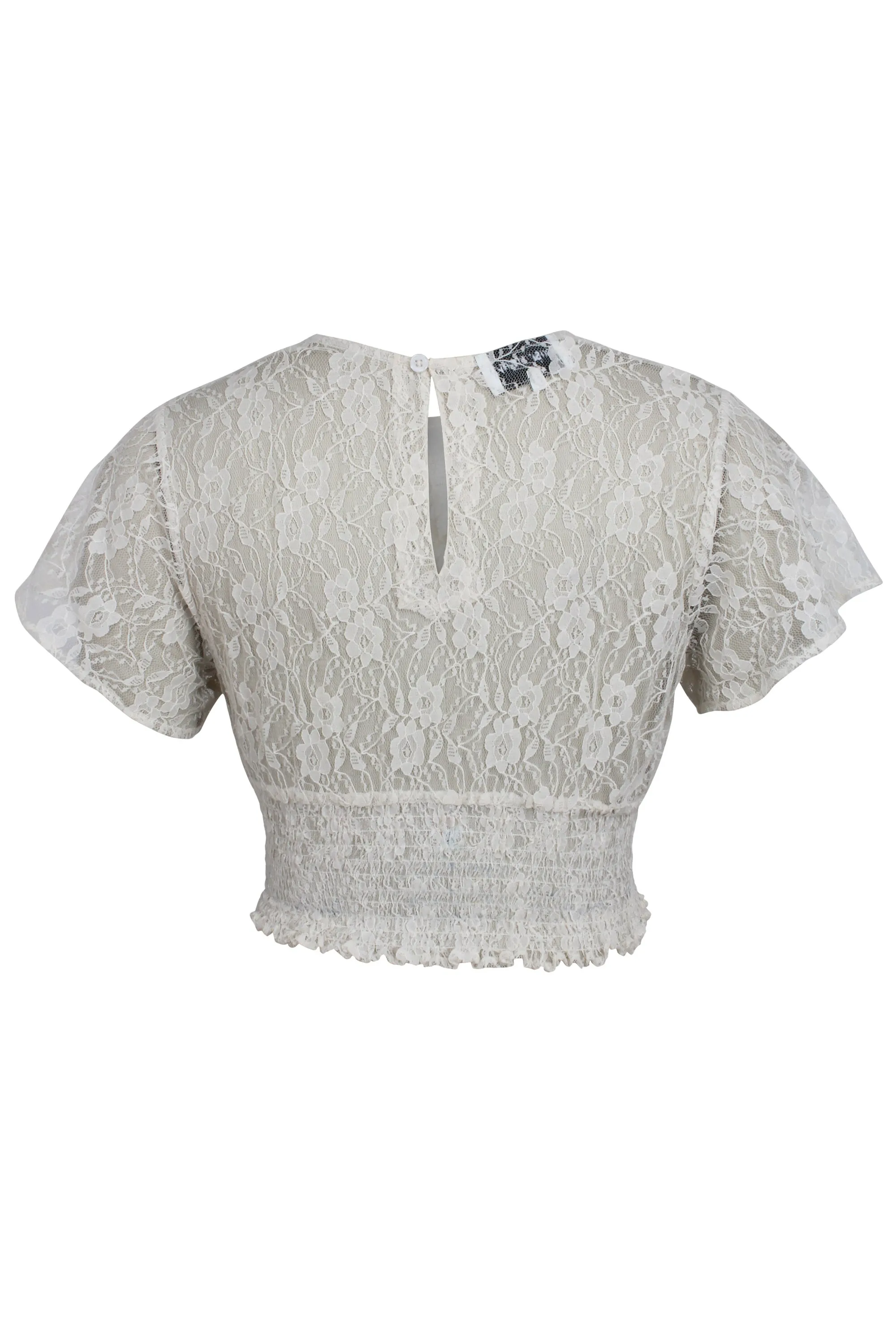 Helena Whisper White Lace Cropped Top with Crew Neckline sold by Corset Story product image thumbnail 2