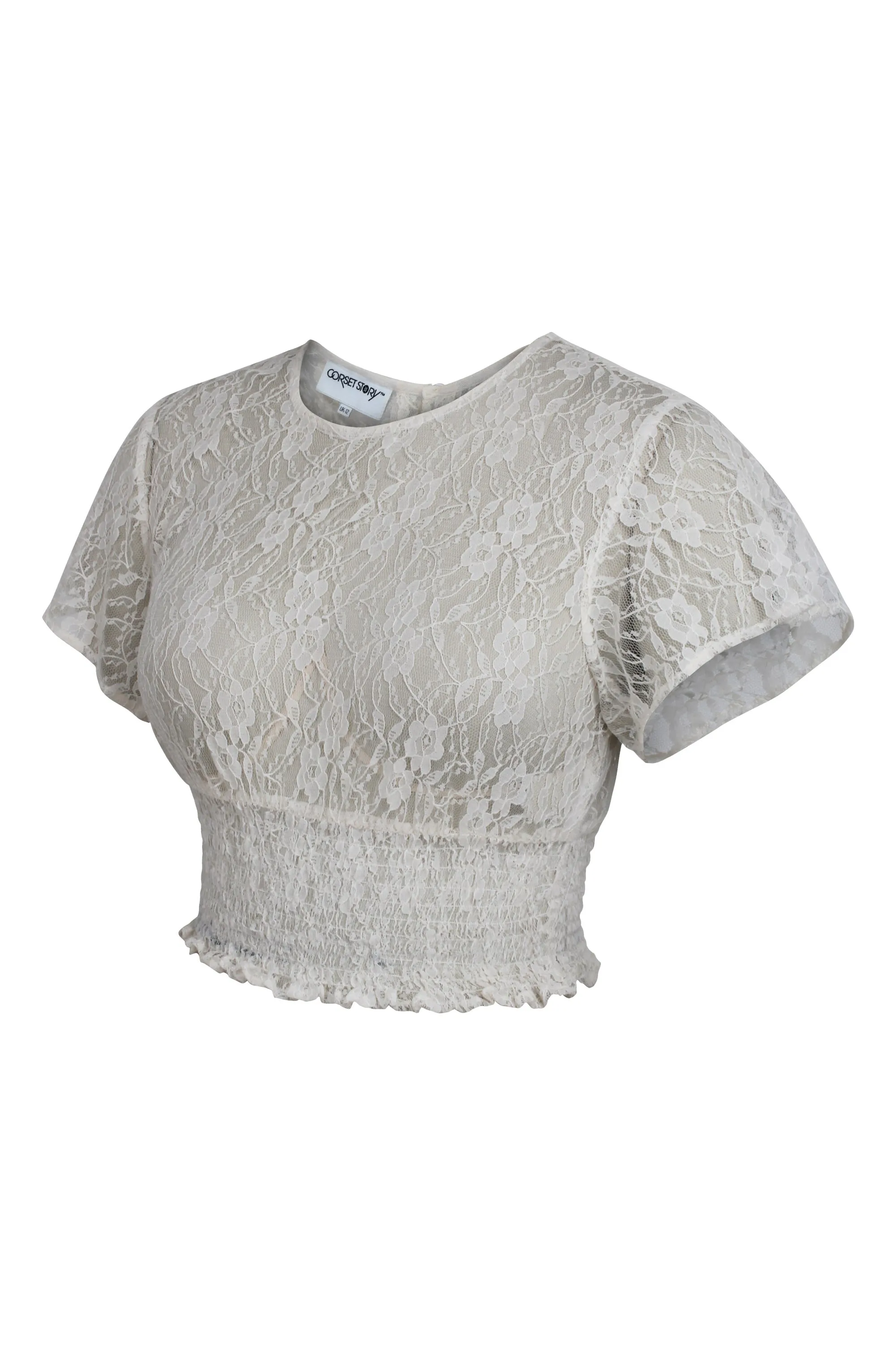 Helena Whisper White Lace Cropped Top with Crew Neckline sold by Corset Story product image thumbnail 3