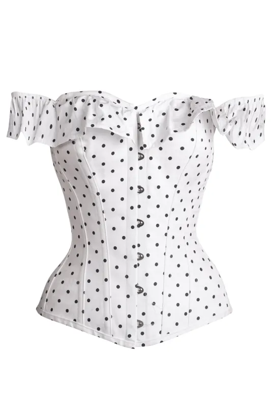 Polka Dot Straight Bustline Corset Top With Off The Shoulder Sleeves sold by Corset Story