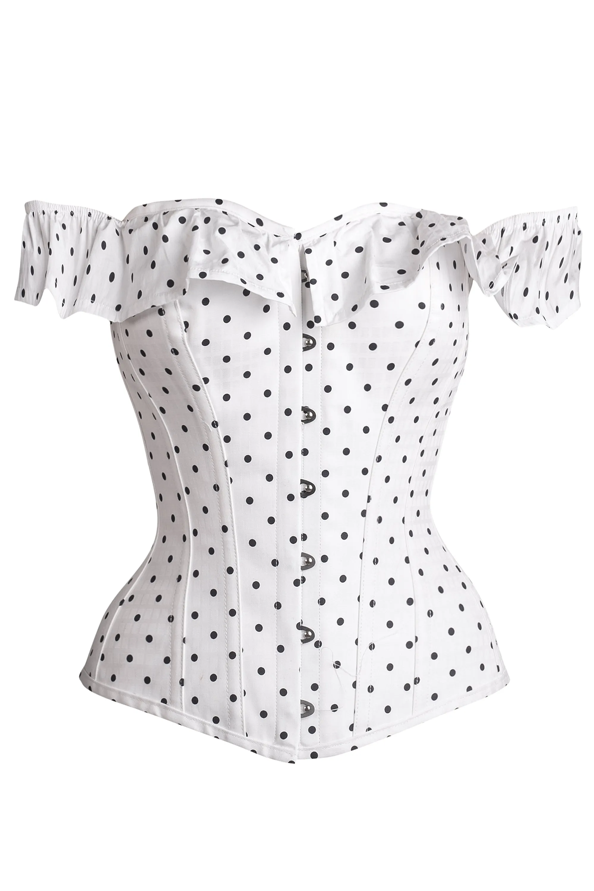 Polka Dot Straight Bustline Corset Top With Off The Shoulder Sleeves sold by Corset Story
