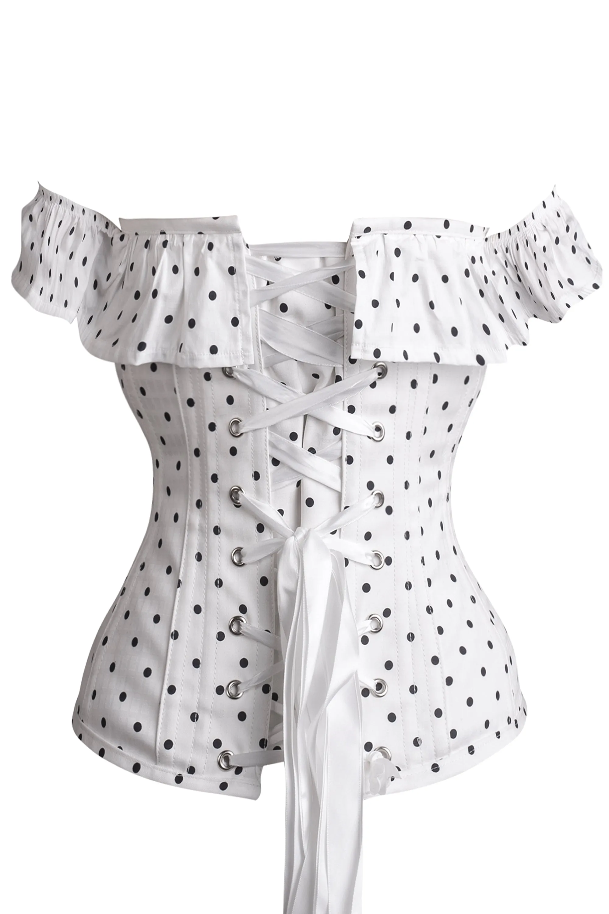 Polka Dot Straight Bustline Corset Top With Off The Shoulder Sleeves sold by Corset Story product image thumbnail 4