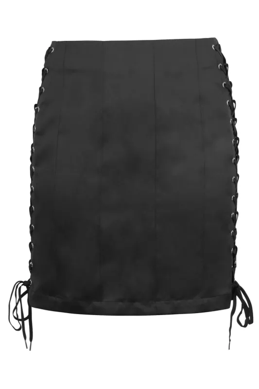 Edith Black Satin Corset Inspired Skirt sold by Corset Story