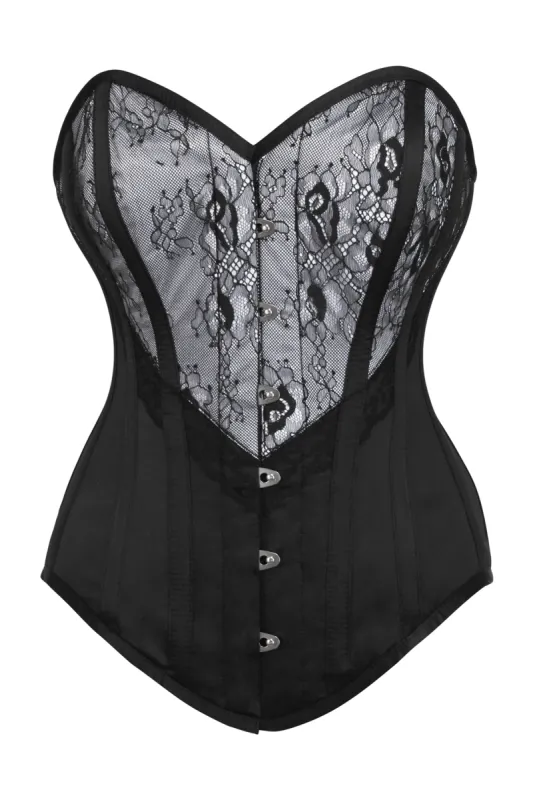 Silver and Black Overbust Lingerie Corset sold by Corset Story