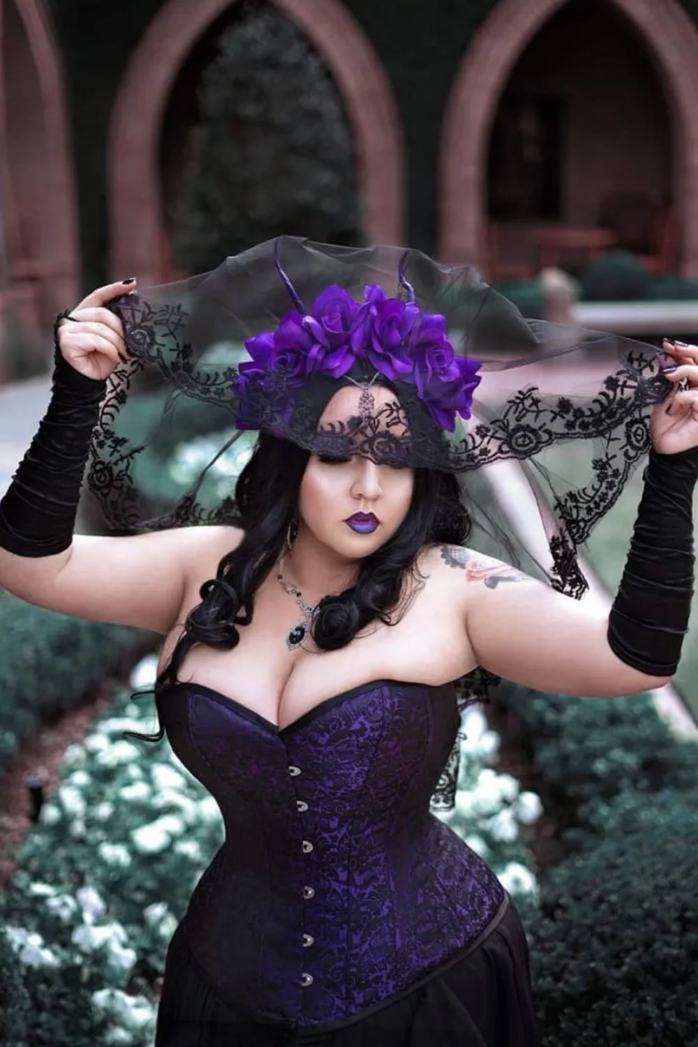 Purple Brocade Expert Waist Training Overbust Corset sold by Corset Story product image thumbnail 5