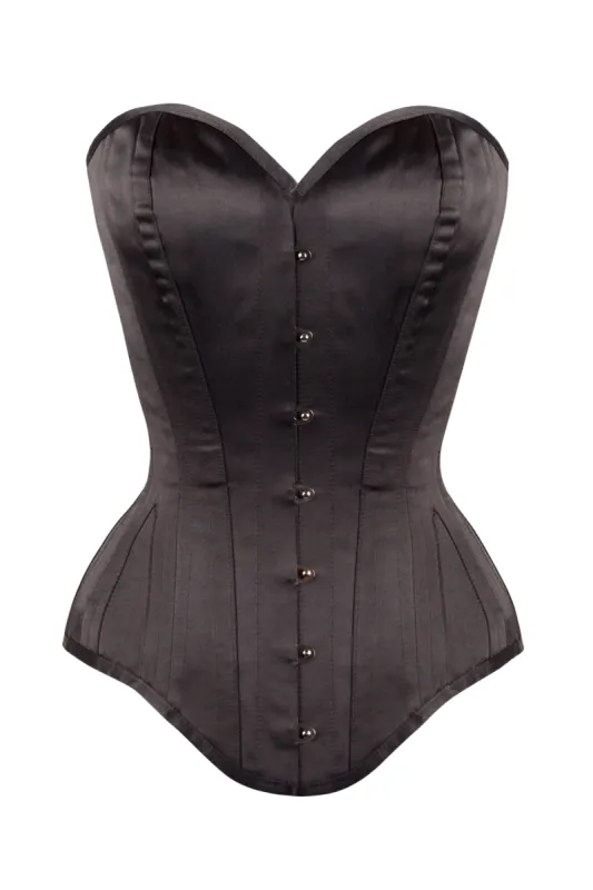 Long Line Black Satin Expert Waist Training Overbust Corset sold by Corset Story