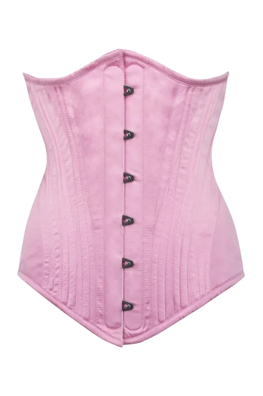 Pink Satin Longline Underbust Corset with Hip Panels sold by Corset Story