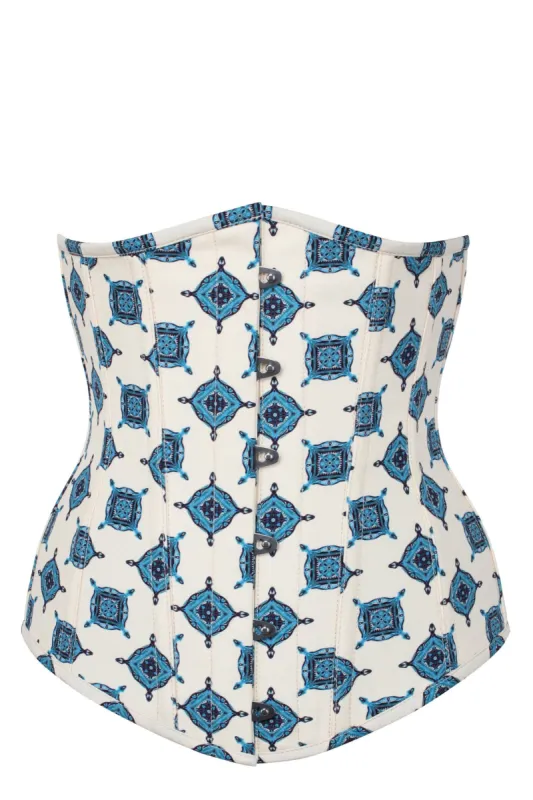 Blue And Ivory Medallion Longline Underbust Corset sold by Corset Story