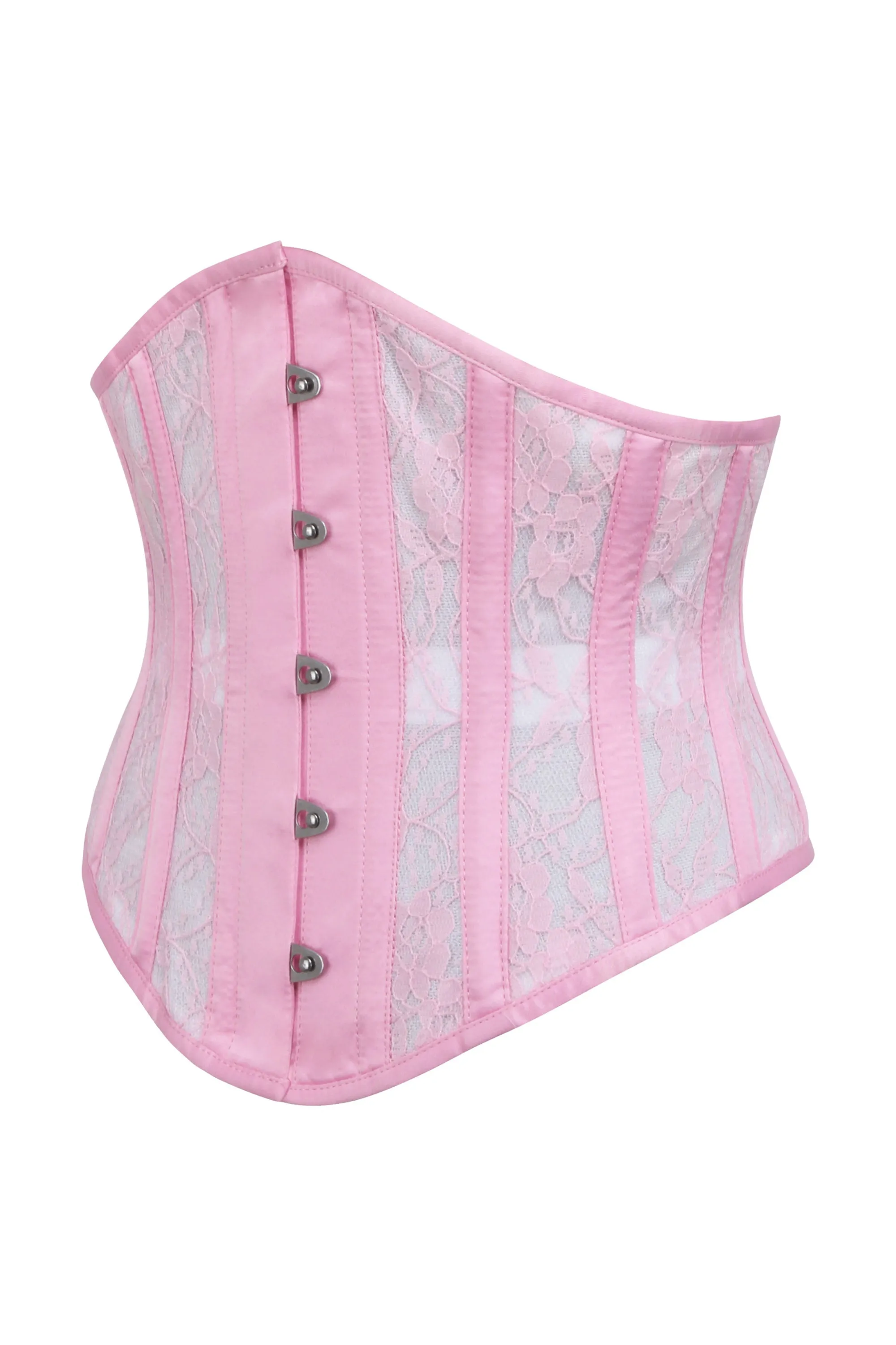 Pink Satin Underbust Corset with Mesh Panels and Lace Overlay sold by Corset Story product image thumbnail 3