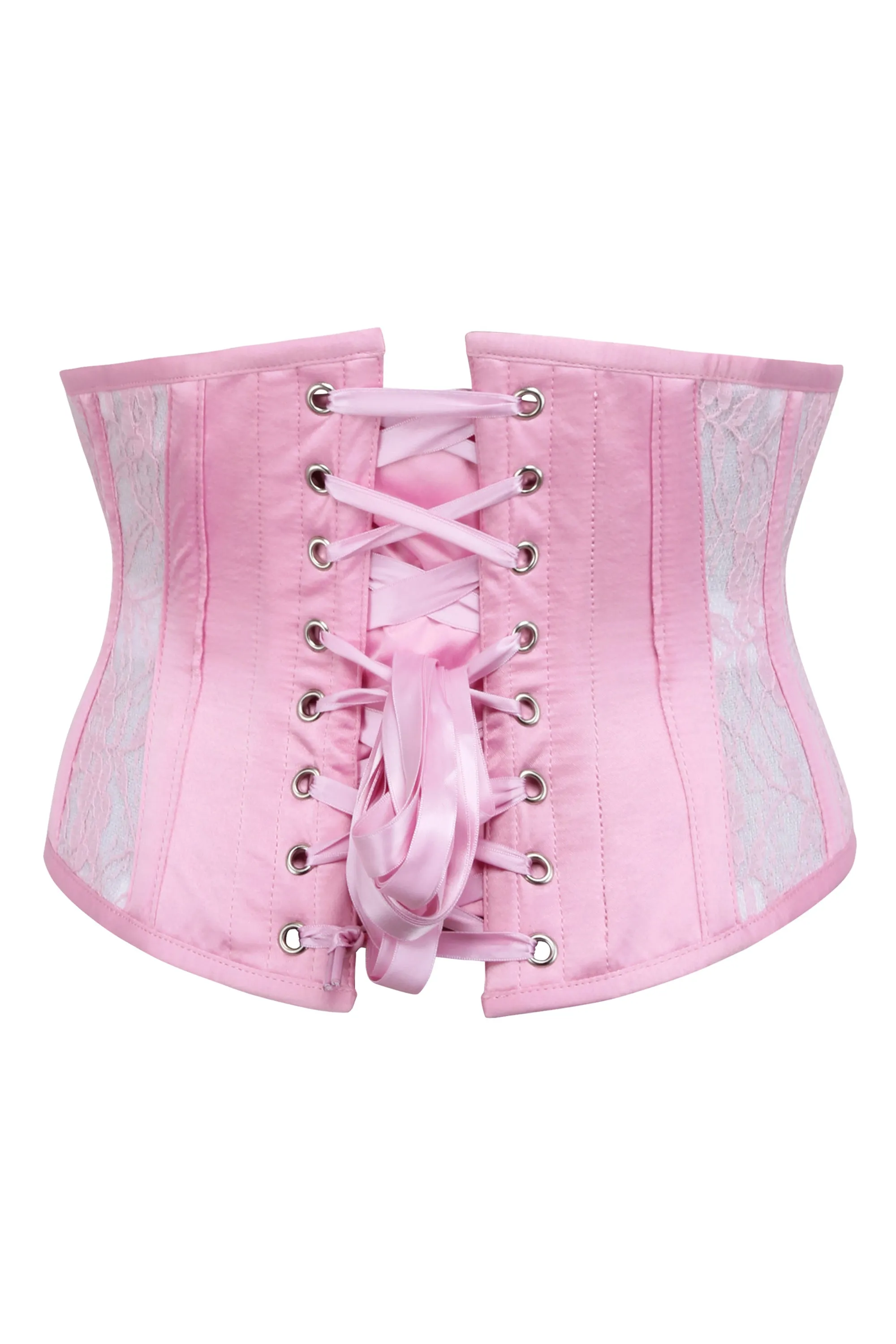 Pink Satin Underbust Corset with Mesh Panels and Lace Overlay sold by Corset Story product image thumbnail 2