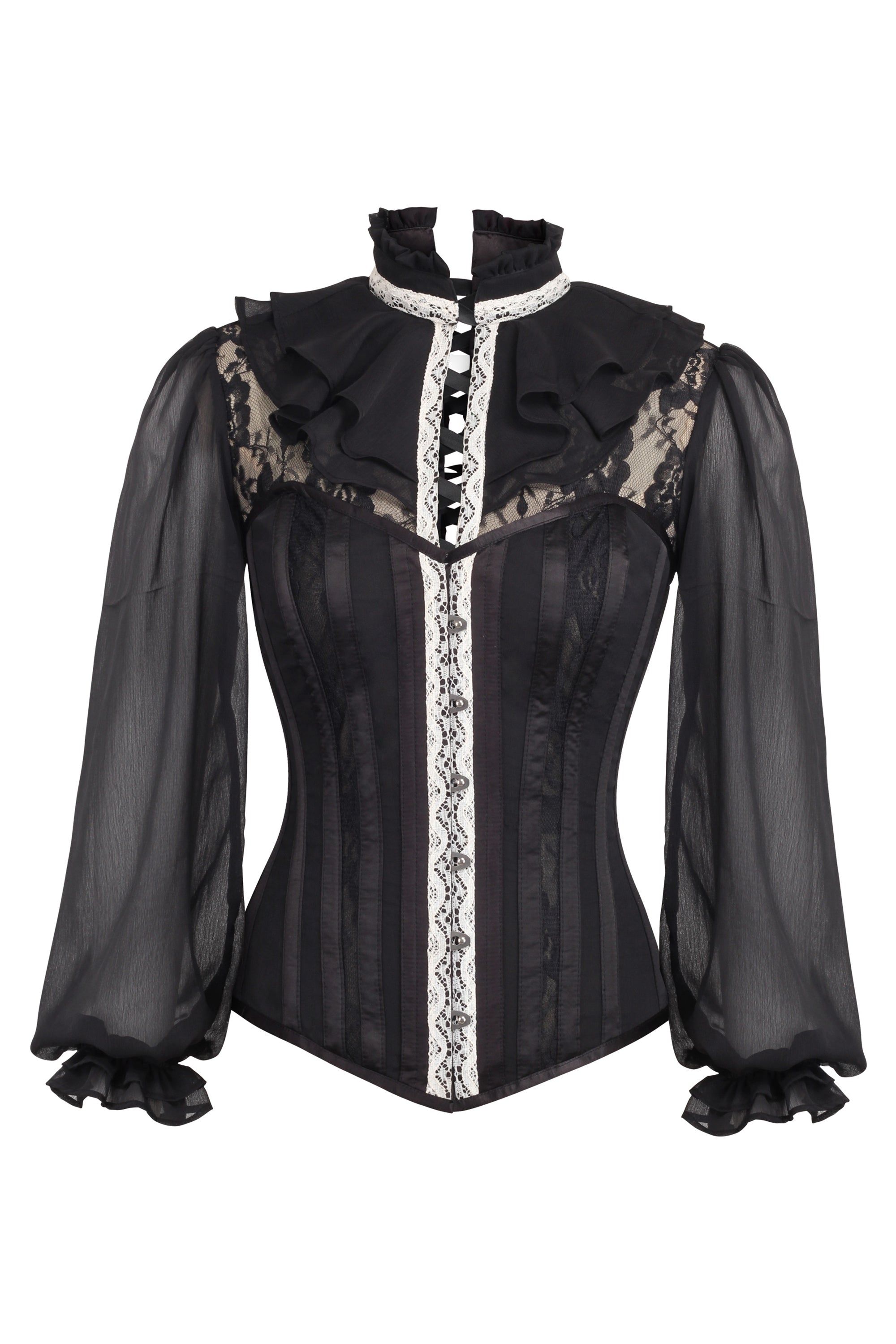 Black Corset Shirt With Puff Sleeves sold by Corset Story