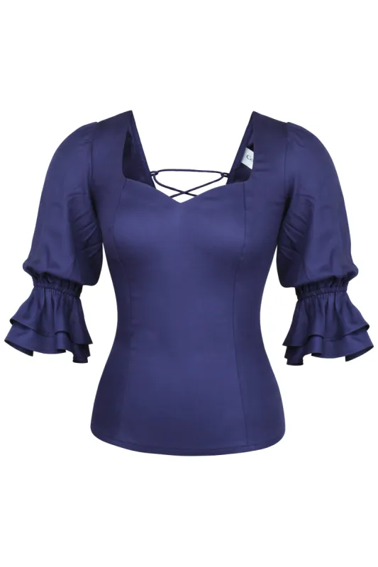 Liana Summer Navy Viscose Corset-Inspired Backless Top sold by Corset Story