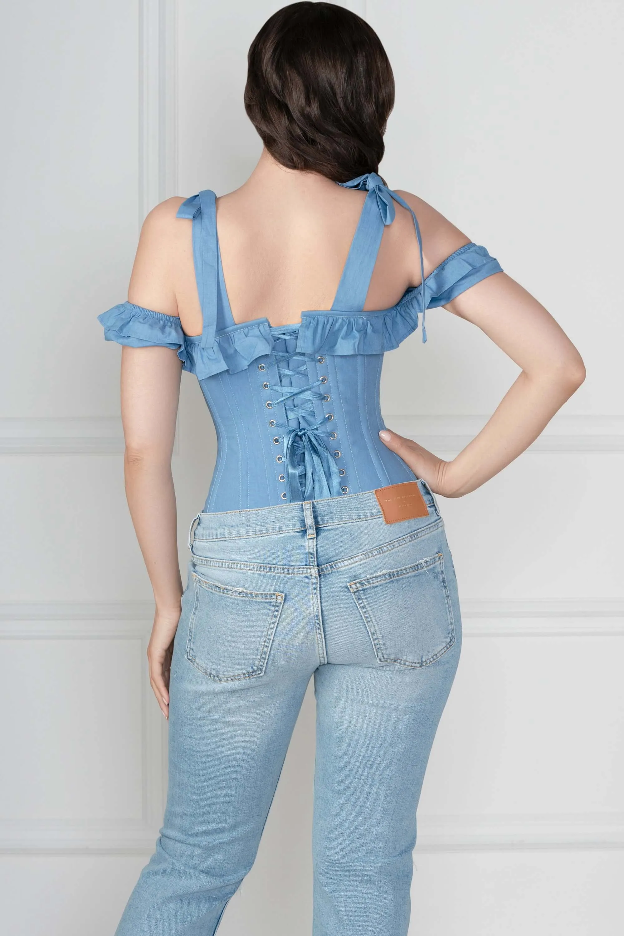 Cornflower Blue Cotton Overbust With Sleeves And Shoulder Straps sold by Corset Story product image thumbnail 3