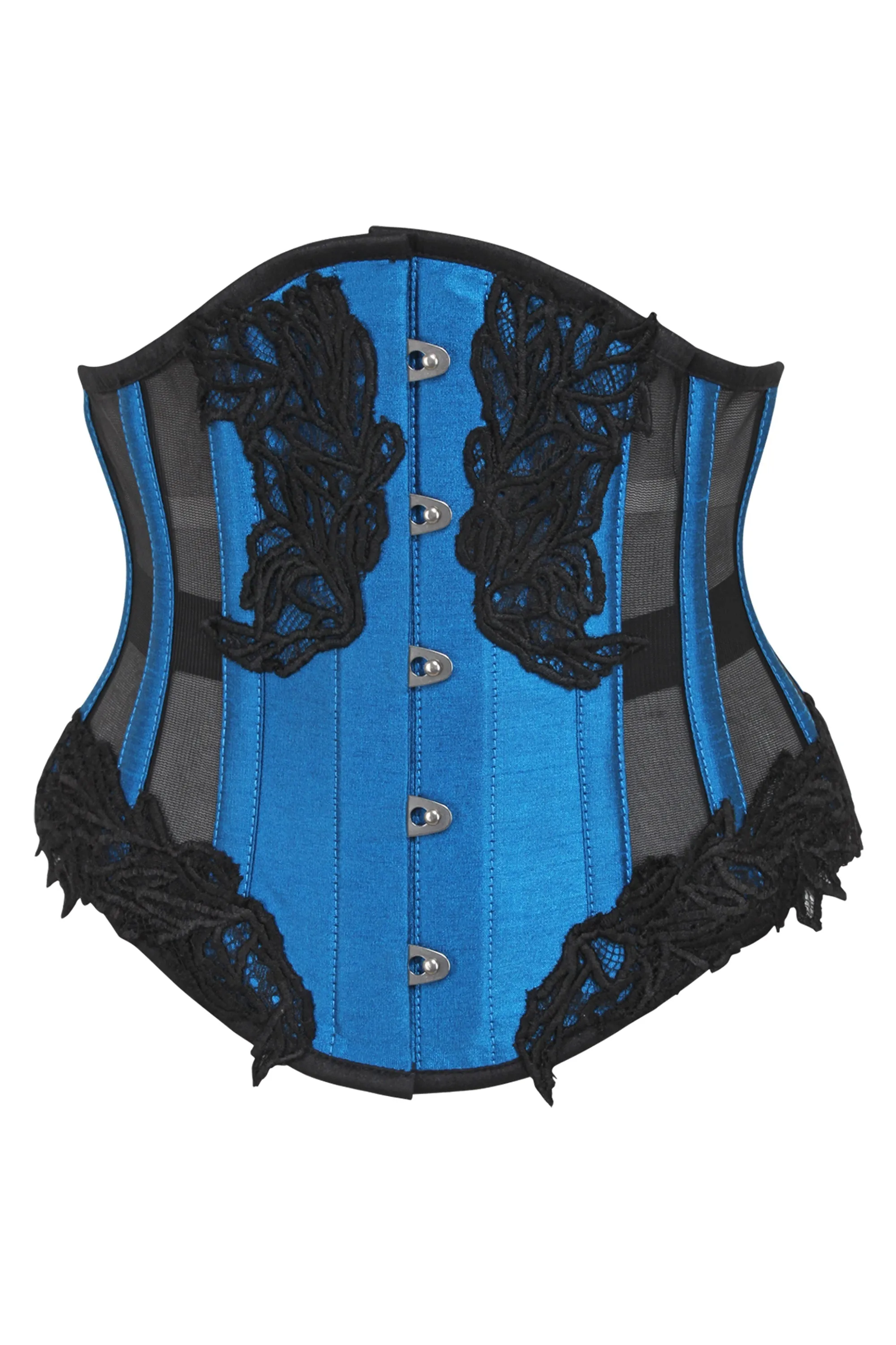 Blue Underbust Corset with Black Mesh Panels sold by Corset Story