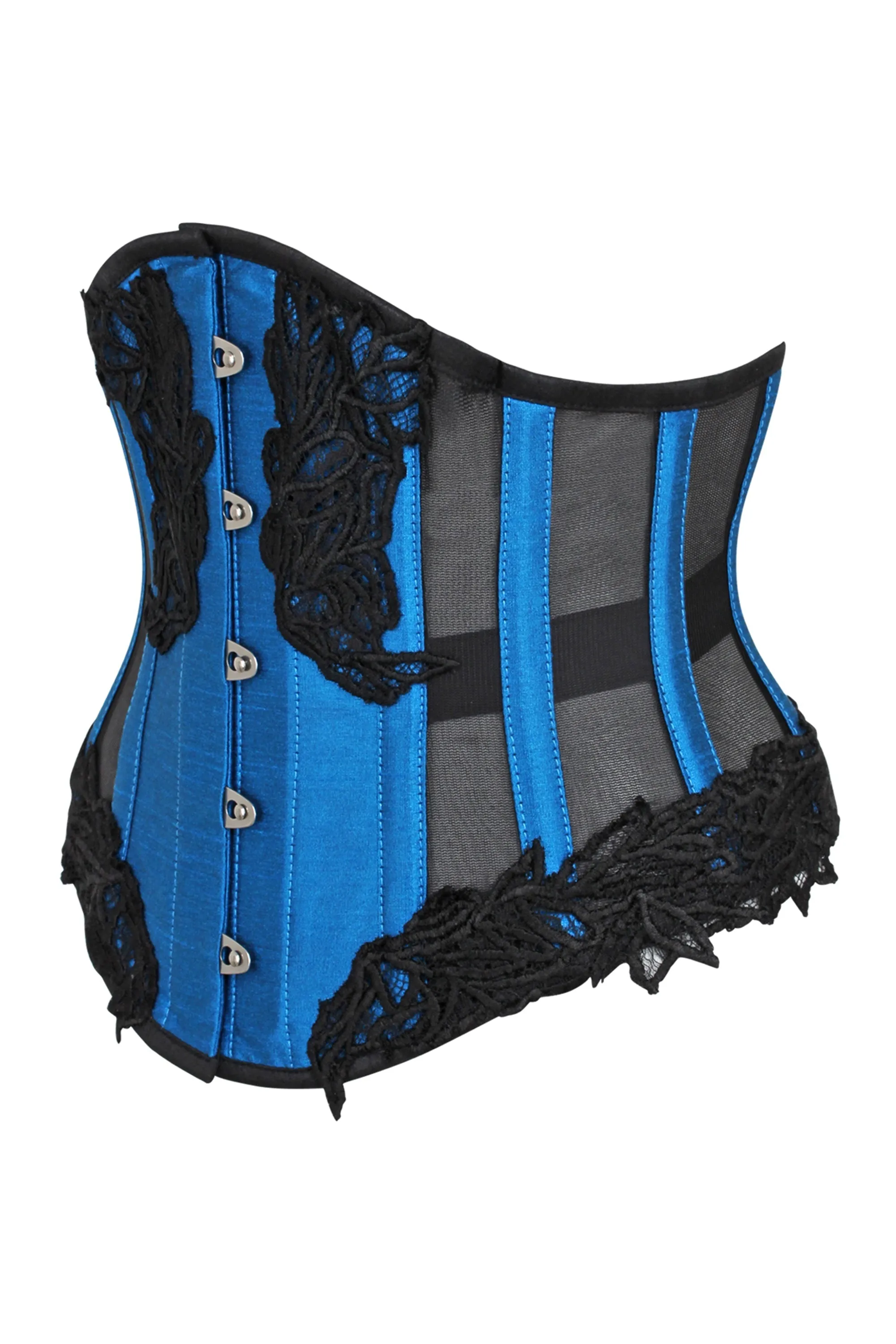Blue Underbust Corset with Black Mesh Panels sold by Corset Story product image thumbnail 3