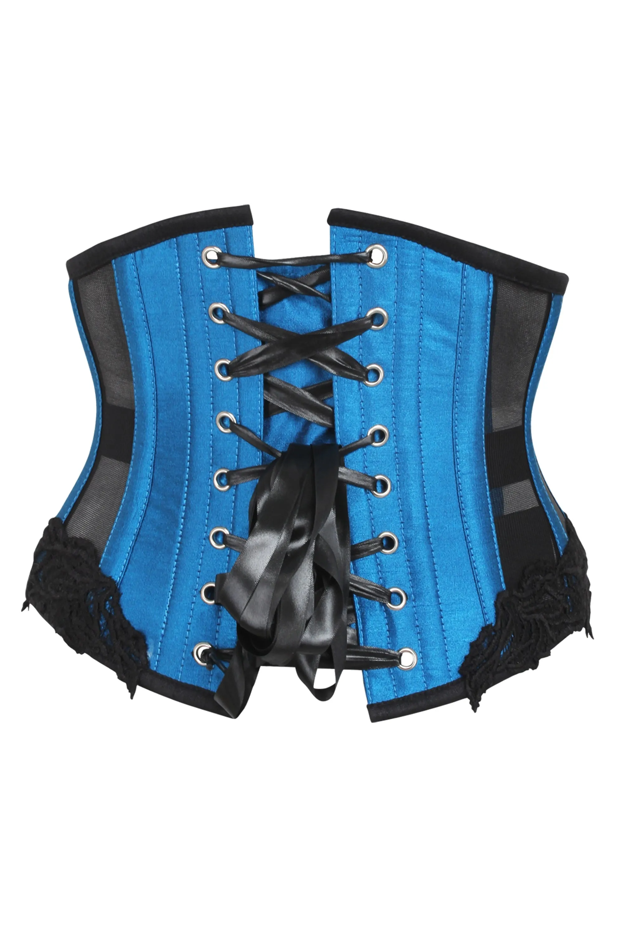 Blue Underbust Corset with Black Mesh Panels sold by Corset Story product image thumbnail 2