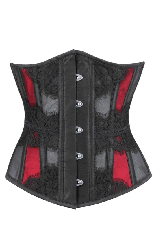 Waist Taming Mesh Underbust With Red Satin Panels And Decorative Lace sold by Corset Story