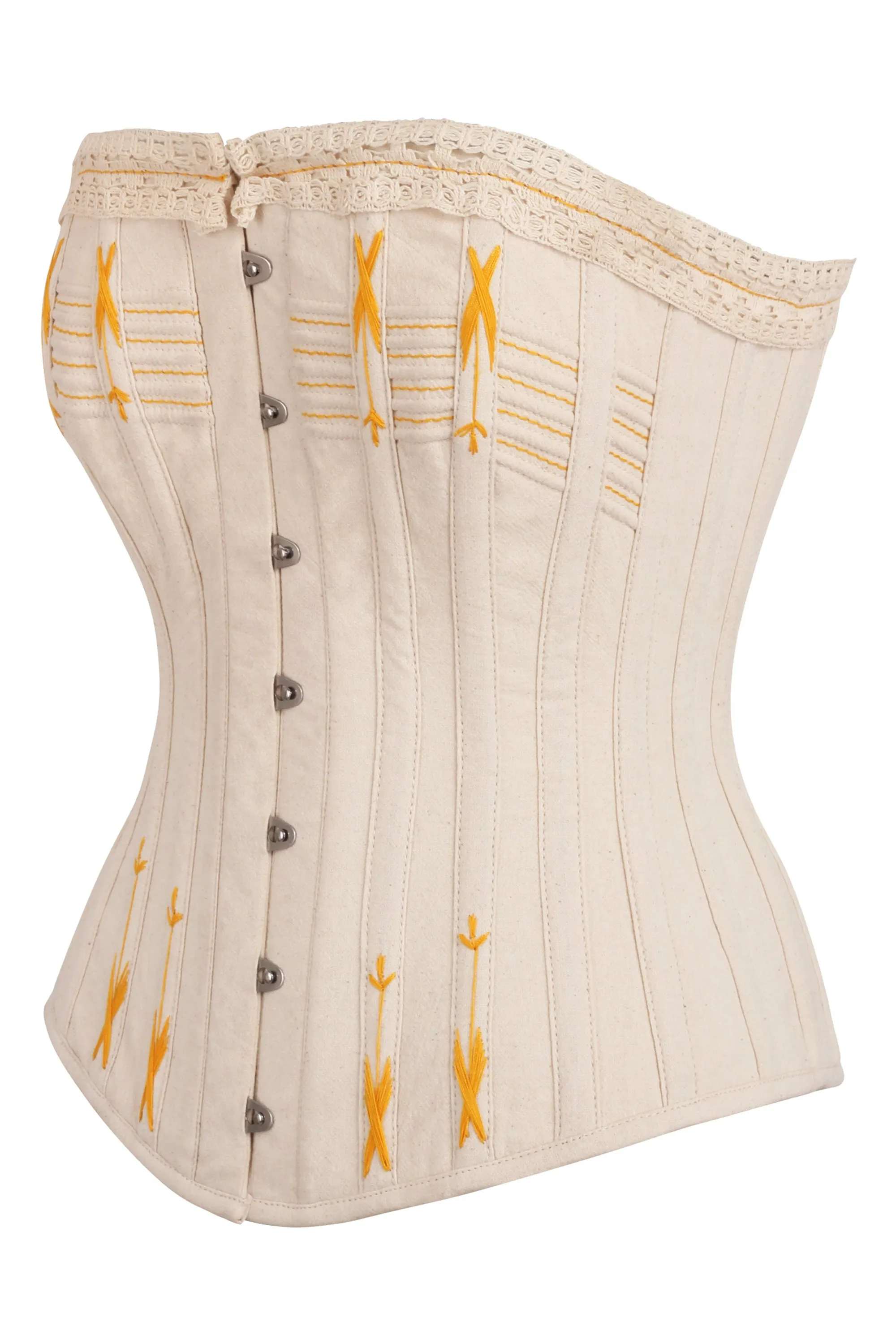 Beige Overbust Corset with Gold Flossing sold by Corset Story product image thumbnail 3
