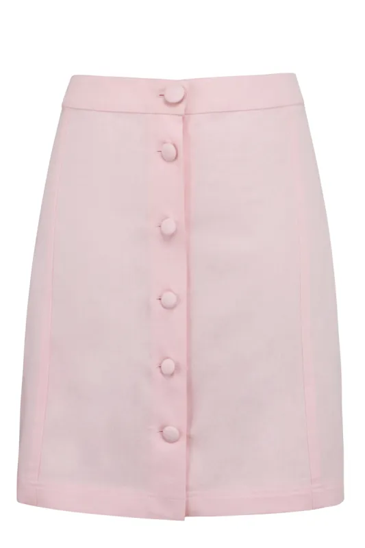 Poppy Prairie PInk Cotton Twill Skirt With Self Covered Buttons sold by Corset Story