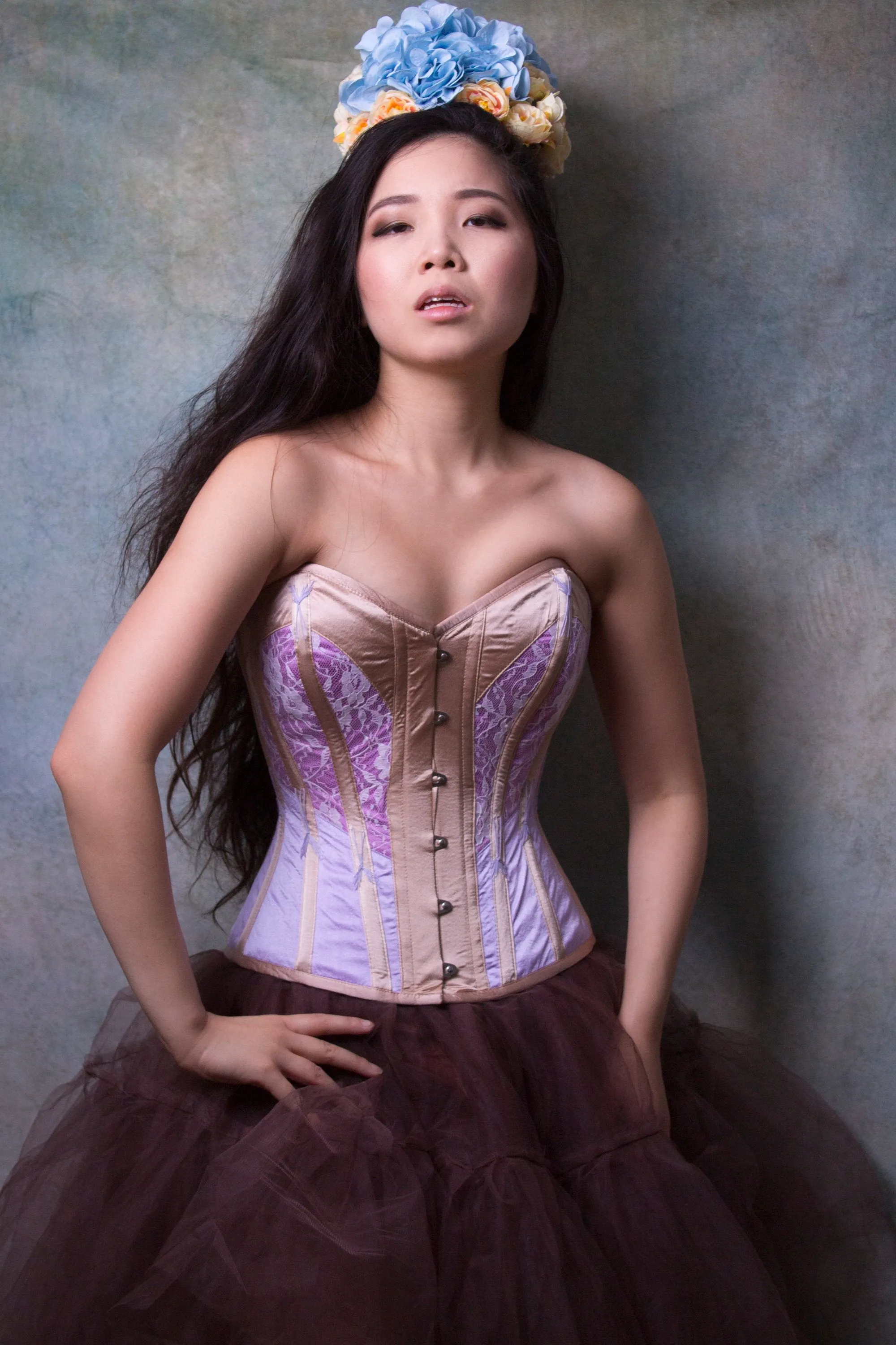Lilac and Champagne Overbust Corset sold by Corset Story product image thumbnail 4